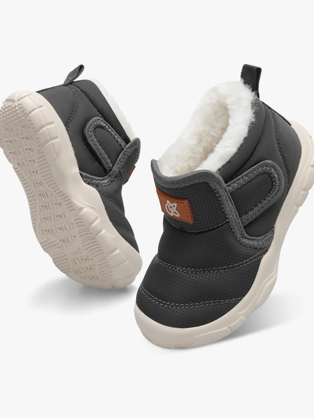 Kids Cozy Winter Booties - Charcoal with Cream Sole